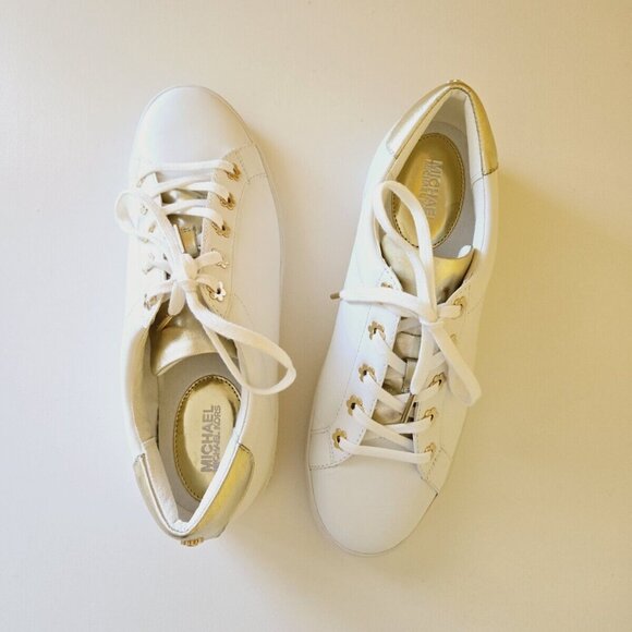 Michael Kors Women’s Lace Up Sneaker Irving Optic White Gold Leather Size 9M/39M - Picture 3 of 16